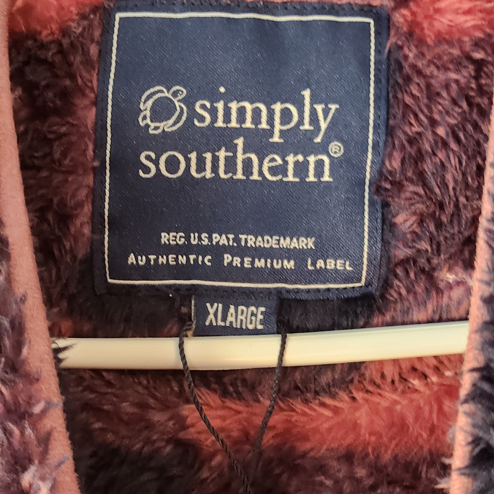 Simply Southern Quilted Fleece Buffalo Plaid Pullover Merlot & Navy Sx XL - Picture 4 of 9